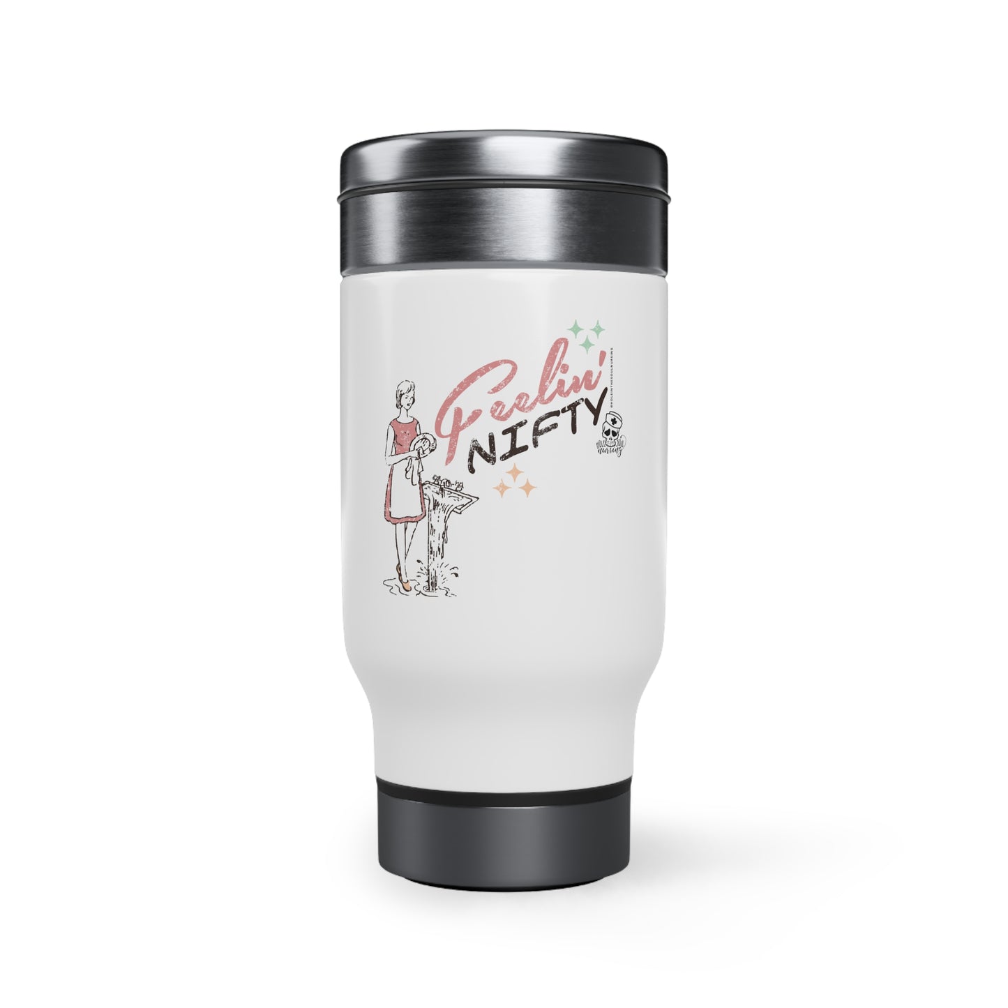 Feelin' Nifty (Girl) Stainless Steel Travel Mug with Handle, 14oz