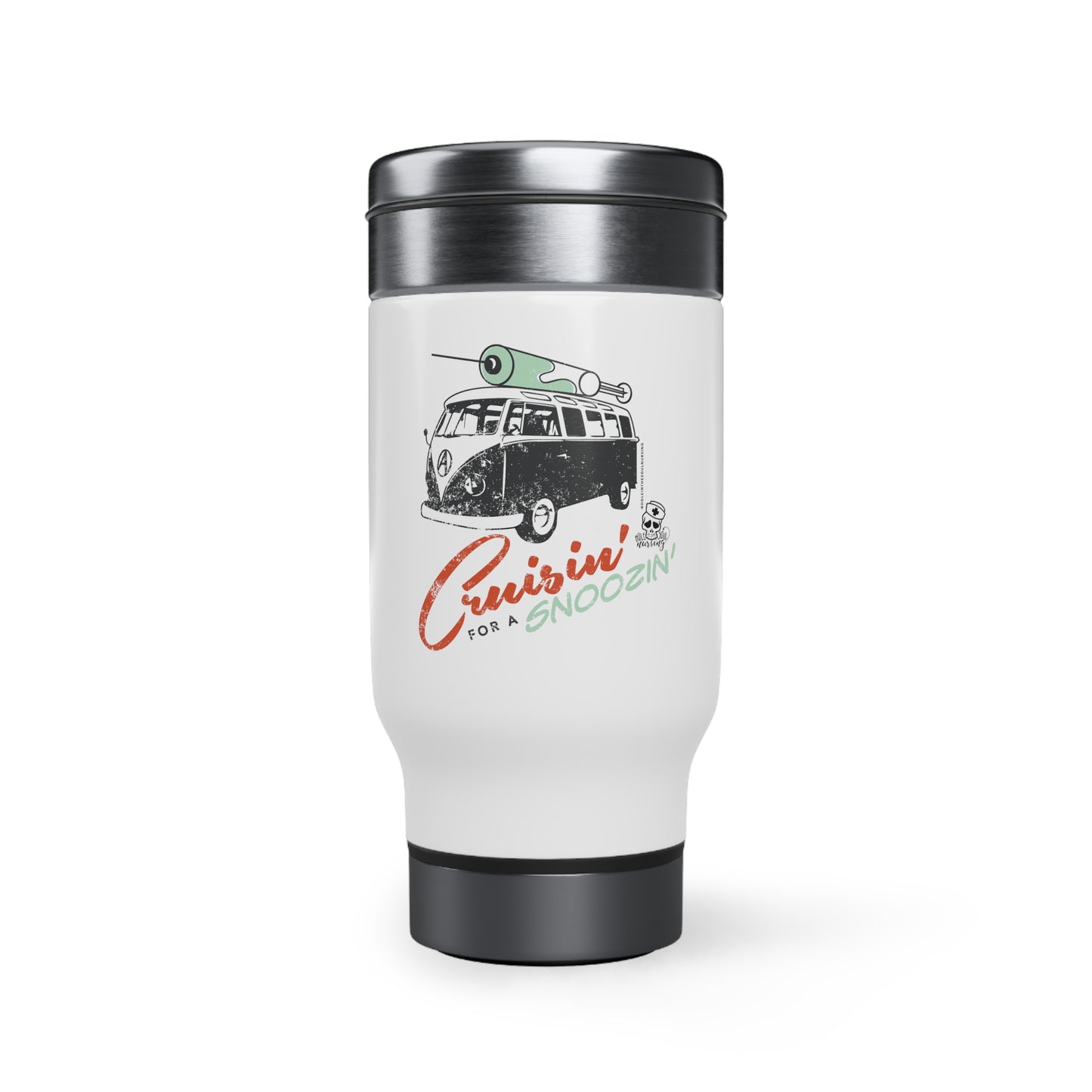 Cruisin' for a Snoozin' Stainless Steel Travel Mug with Handle, 14oz